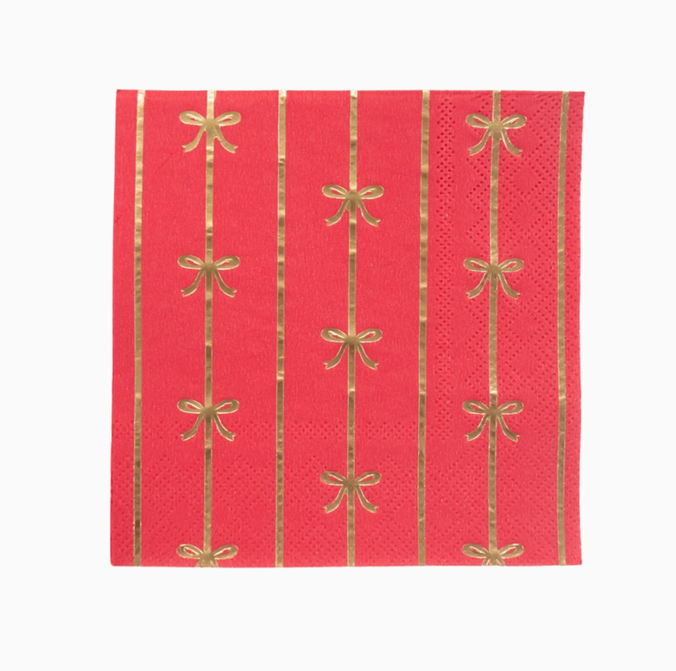 Cherry Red Bow Cocktail Napkins
