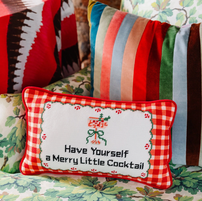 Merry Little Cocktail Needlepoint Pillow