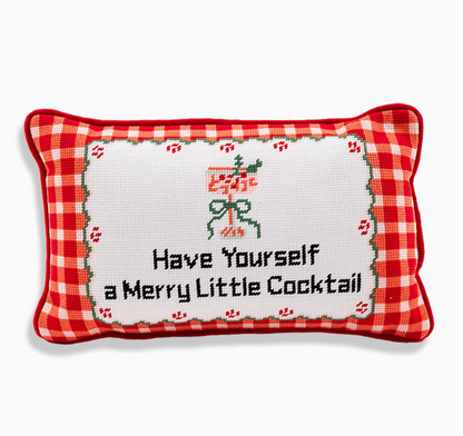 Merry Little Cocktail Needlepoint Pillow