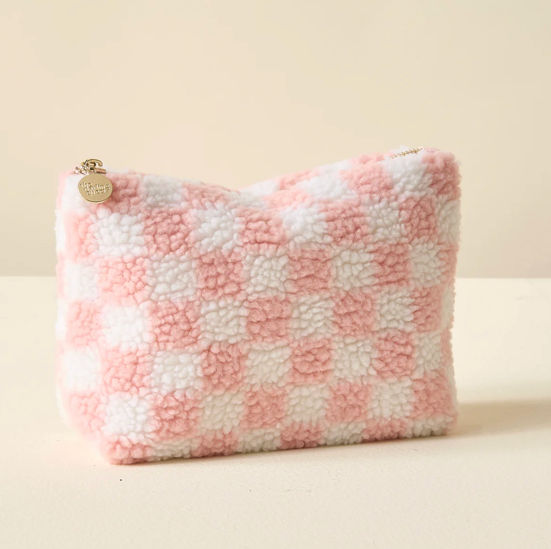 Pink Checkered Teddy Pouch