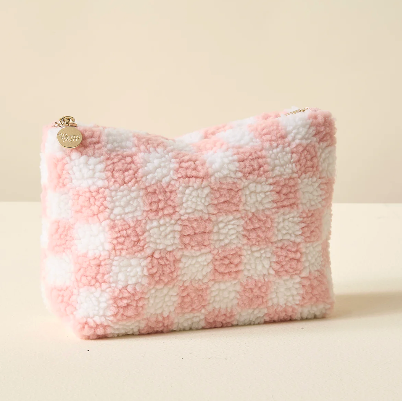 Pink Checkered Teddy Pouch