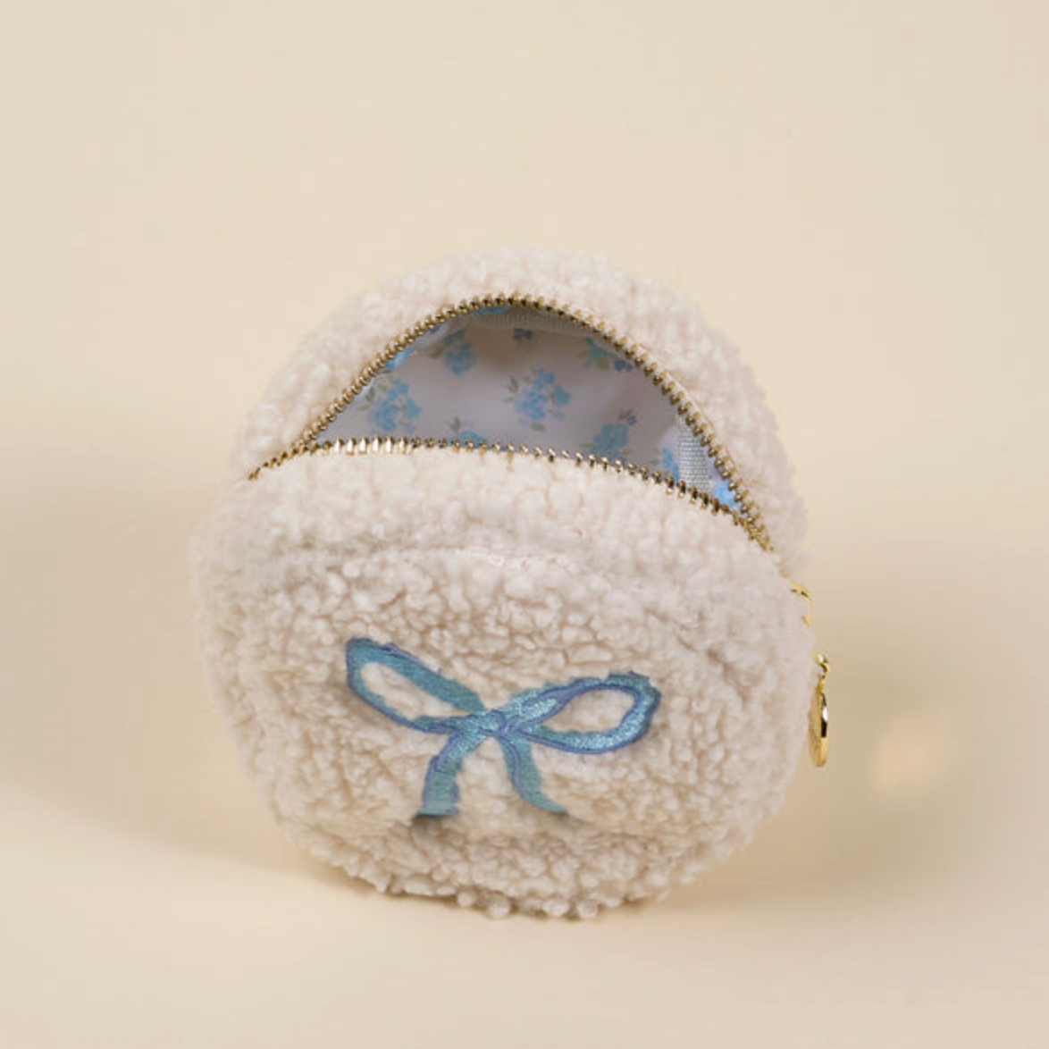Blue Bow Circle Teddy Pouch