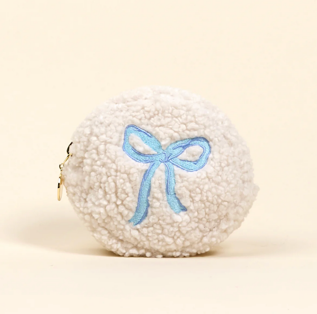Blue Bow Circle Teddy Pouch