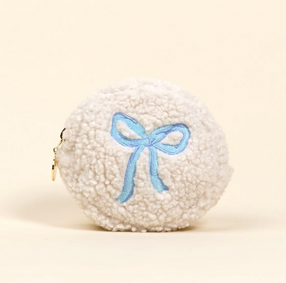 Blue Bow Circle Teddy Pouch