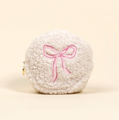 Pink Bow Circle Teddy Pouch
