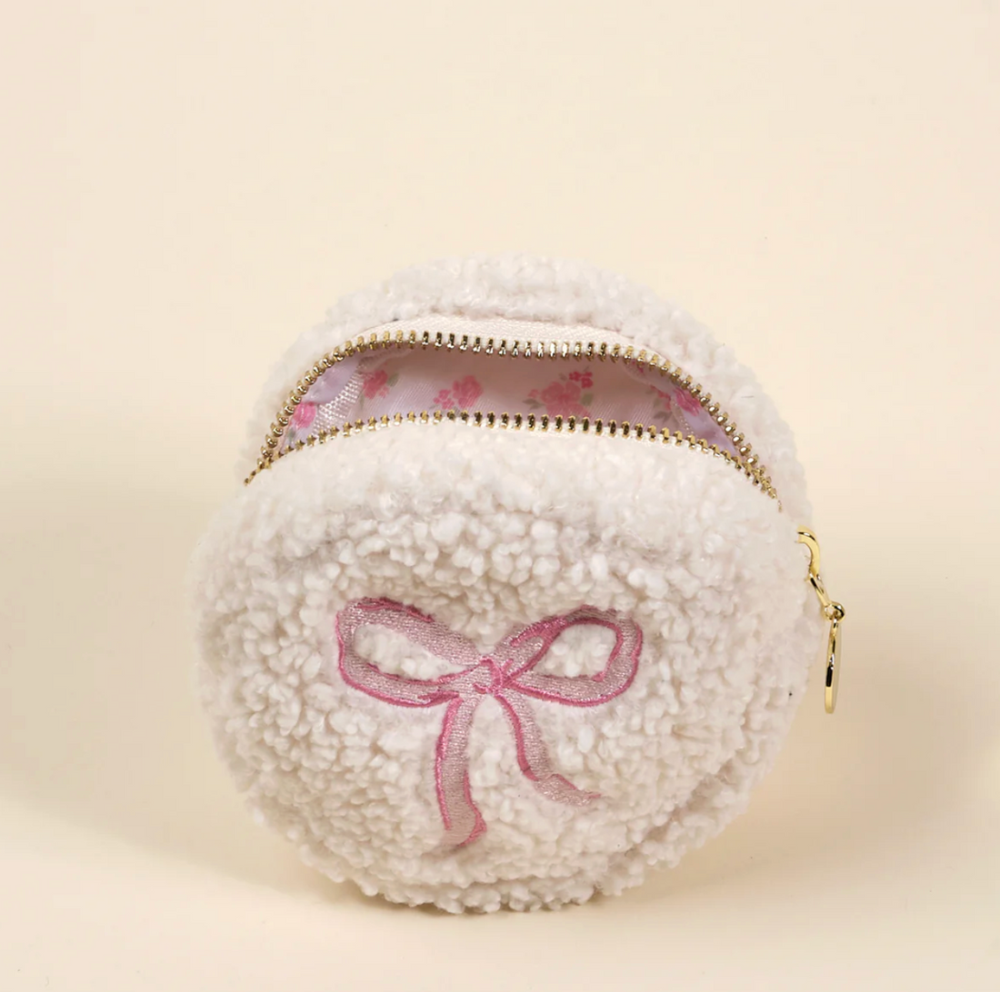Pink Bow Circle Teddy Pouch
