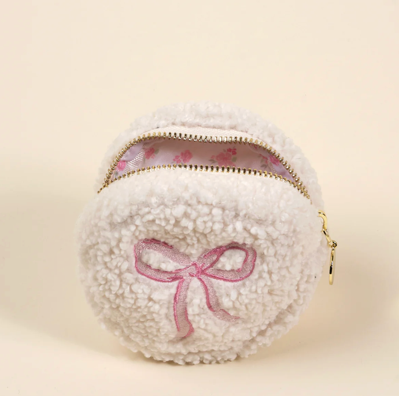 Pink Bow Circle Teddy Pouch