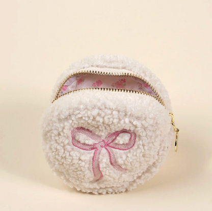 Pink Bow Circle Teddy Pouch