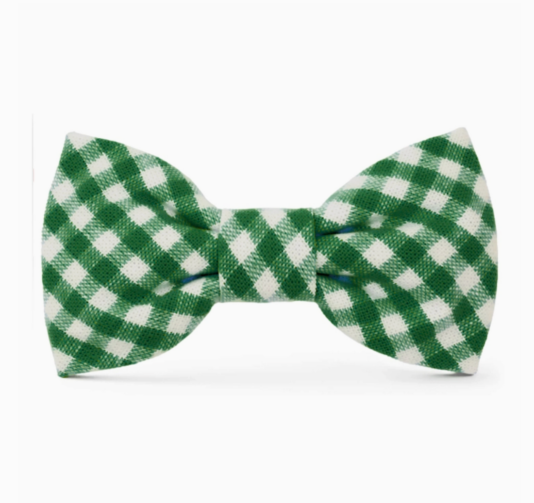 Evergreen Gingham Dog Bow Tie