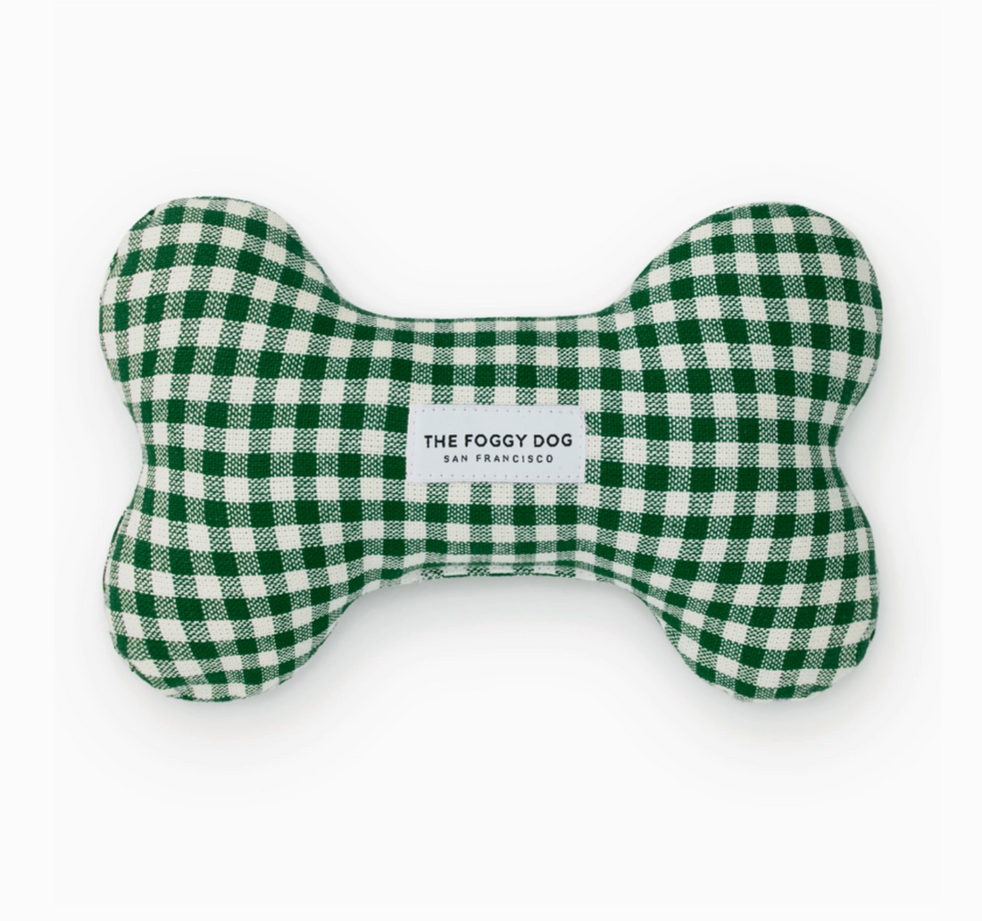 Evergreen Gingham Bone Squeak Toy