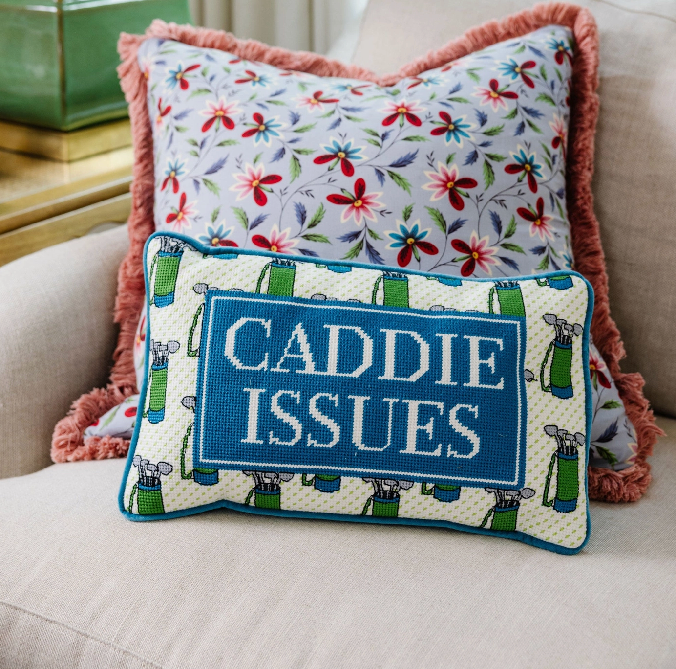 Caddie Issues Needlepoint Pillow