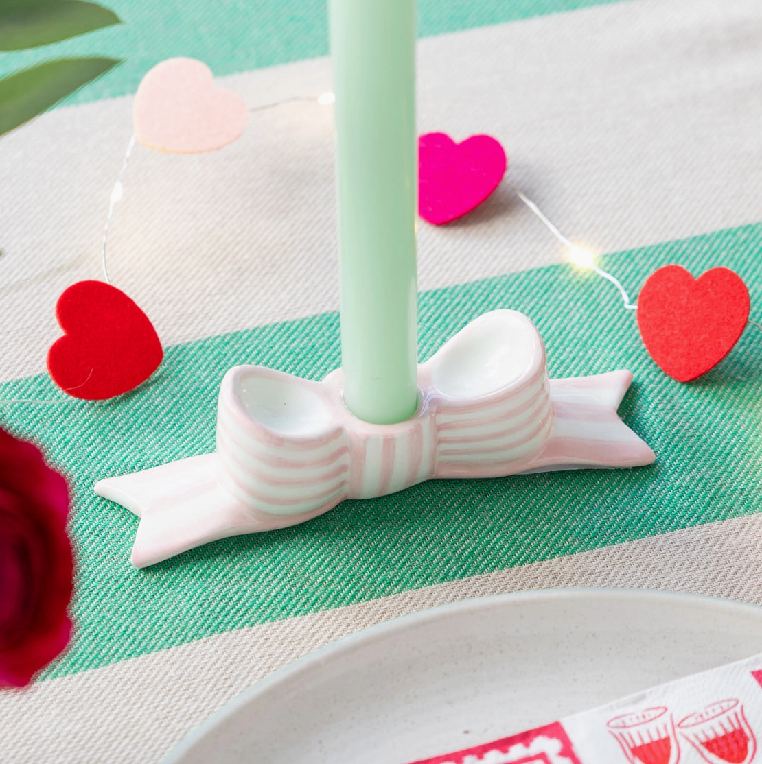 Hand-Painted Pink Bow Candle Holder