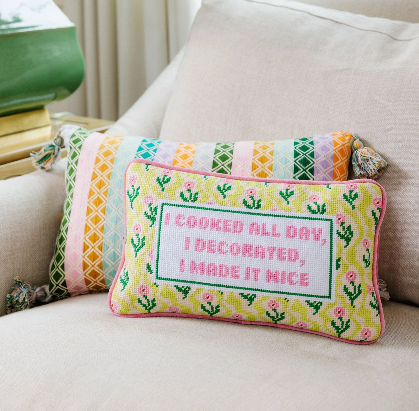 "I Made It Nice" Needlepoint Pillow