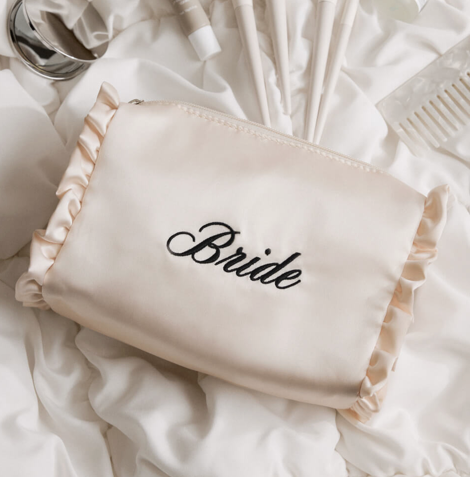 "Bride" Satin Cosmetic Bag (Black)