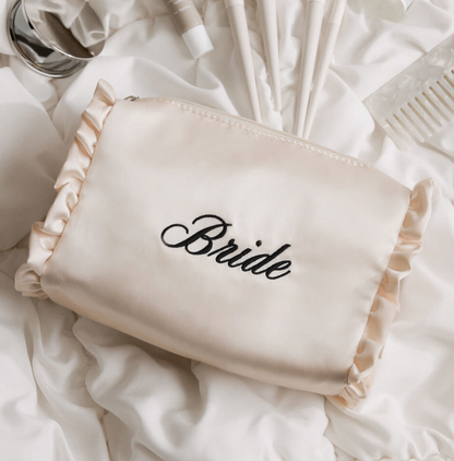 "Bride" Satin Cosmetic Bag (Black)