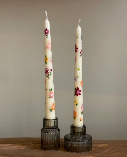 Multi Flower Hand Painted Taper Candles